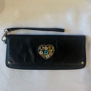 Lovcat black wristlet with gold heart crystal embellishment Slim and sleek, NWOT